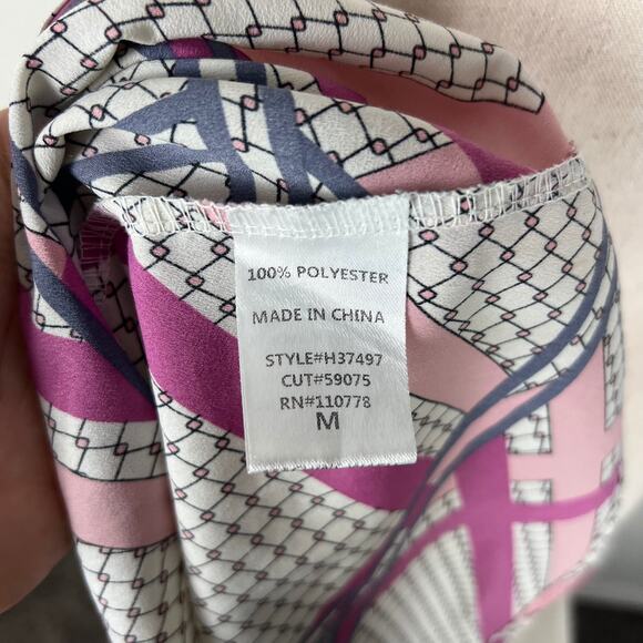 Hazel Haze Abstract Geometric Bow Tie Blouse Top Women’s Size M Pink Purple - Picture 7 of 7